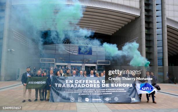 President of Identity and Democracy group of the European Parliament, Italian Member of the European Parliament Marco Zanni , together with other MEP...