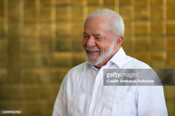 President of Brazil Luiz Inácio Lula da Silva smiles during the tour FIFA Women's World Cup Trophy ahead of the upcoming World Cup Australia - New...