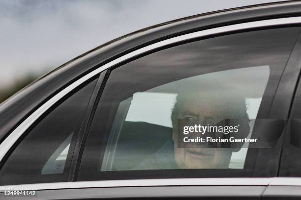 King Charles III., Head of State of the United Kingdom, is pictured as he arrives at the eco-village of Brodowin on March 30, 2023 in Brodowin,...