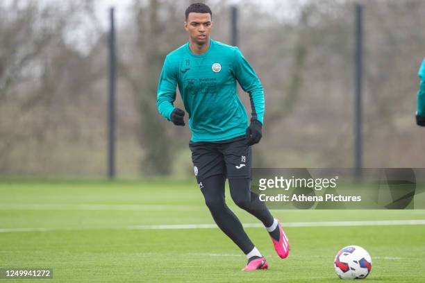 Morgan Whittaker of Swansea City during the Swansea City AFC Training Session at Fairwood on March 30, 2023 in Swansea, Wales.
