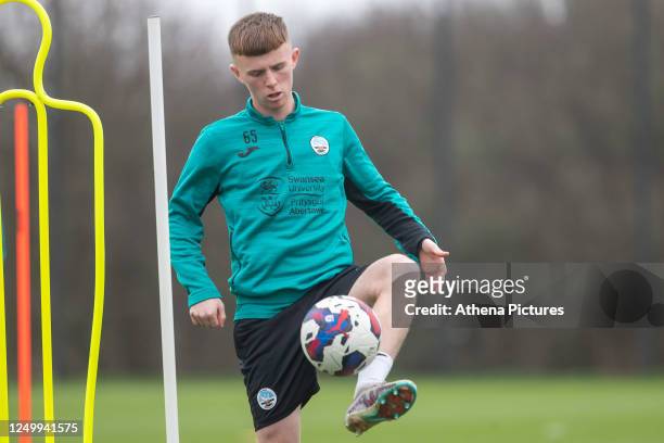 Liam Smith of Swansea City during the Swansea City AFC Training Session at Fairwood on March 30, 2023 in Swansea, Wales.