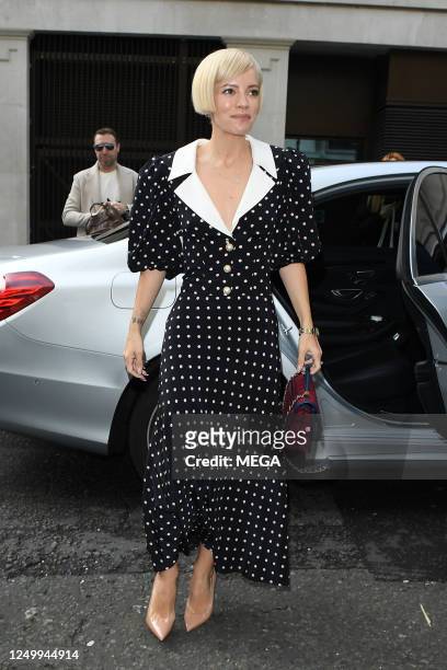 Lily Allen is seen arriving at BBC Radio 6 Studios on March 30, 2023 in London, England.
