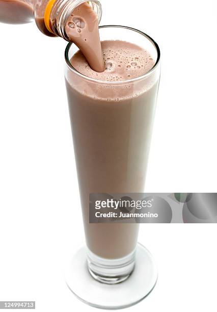 chocolate milkshake (or protein drink) - chocolate milk stock pictures, royalty-free photos & images