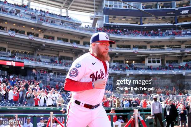 Sean Doolittle of the Washington Nationals takes the field during player introductions prior to the game between the Atlanta Braves and the...