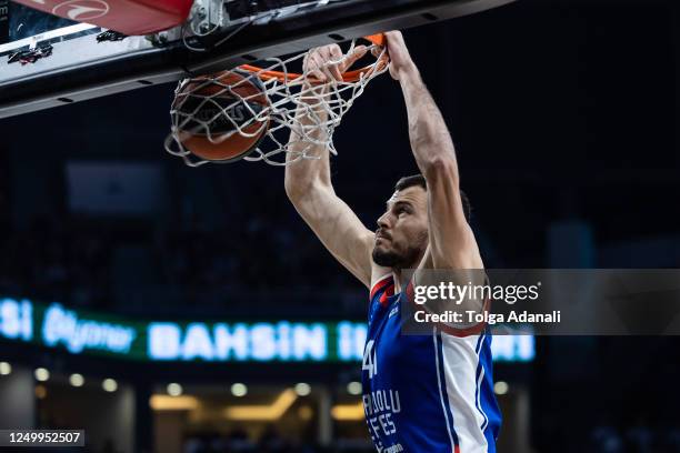 Ante Zizic, #41 of Anadolu Efes Istanbul in action during the 2022-23 Turkish Airlines EuroLeague Regular Season Round 32 game between Anadolu Efes...