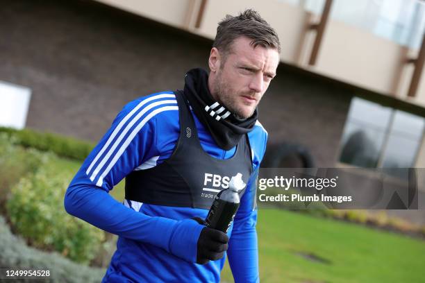 Jamie Vardy of Leicester City during the Leicester City training session at Leicester City Training Ground, Seagrave on March 30, 2023 in Leicester,...