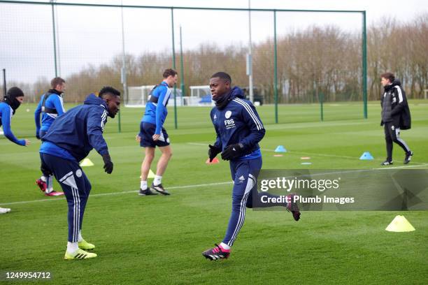 Nampalys Mendy of Leicester City during the Leicester City training session at Leicester City Training Ground, Seagrave on March 30, 2023 in...