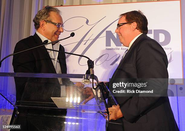 Comedian Lewis Black presents honor to Agent Jim Gosnell at The Nashville Association Of Talent Directors Honors Gala at The Hermitage Hotel on...