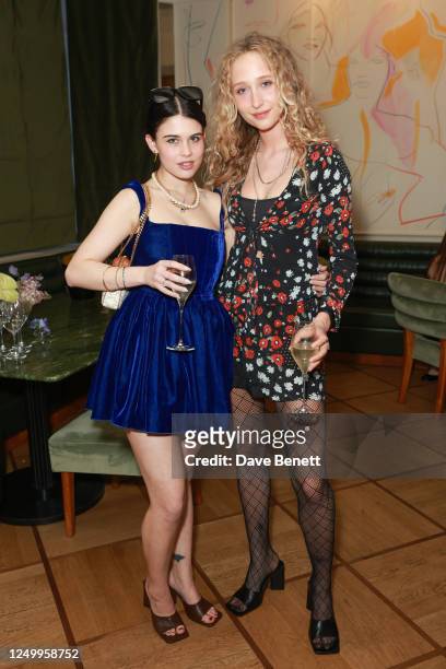 Aimee Gillingwater and Elfie Reigate attend the Dear Frances Spring launch dinner at Langan's Mayfair on March 30, 2023 in London, England.