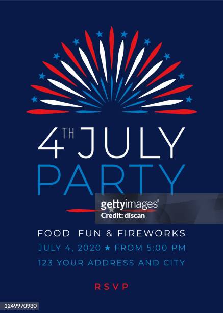 fourth of july party invitation with fireworks - illustration. stock illustration - american flag fireworks stock illustrations