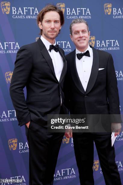 Troy Baker and Geoff Keighley attend The BAFTA Games Awards 2023 at Queen Elizabeth Hall, Southbank Centre, on March 30, 2023 in London, England.