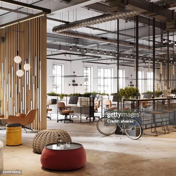 eco friendly office space in 3d - creative space stock pictures, royalty-free photos & images