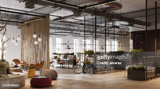 3d image of a environmentally friendly office space - place of work stock pictures, royalty-free photos & images