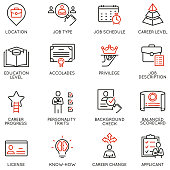 Vector Set of Linear Icons Related to Remote Work, Find a Job, Employment,  Freelance and HR. Mono Line Pictograms and Infographics Design Elements