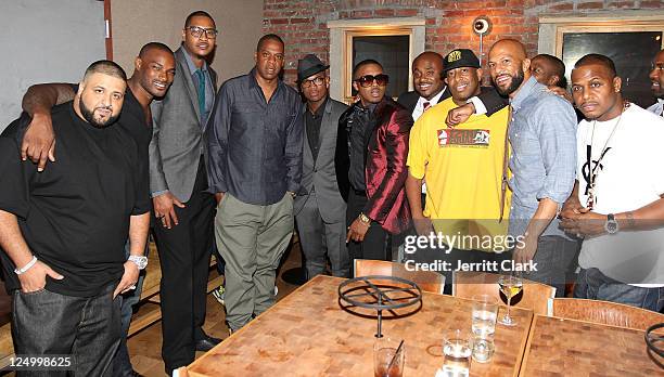 Khaled, Tyson Beckford, Carmelo Anthony, Jay-Z, Ne-Yo, Nas, Steve Stoute, DJ Premier, Common and AZ attend Nas' 38th birthday party at Catch on...