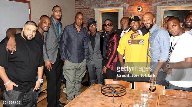 Khaled, Tyson Beckford, Carmelo Anthony, Jay-Z, Ne-Yo, Nas, Steve Stoute, DJ Premier, Common and AZ attend Nas' 38th birthday party at Catch on...