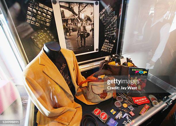 Clothes and the contents of legendary photographer Jim Marshall's camera bags on display at ACL Live on September 14, 2011 in Austin, Texas.