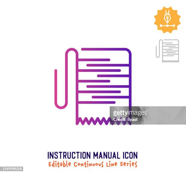 instruction manual continuous line editable icon - printing press logo stock illustrations