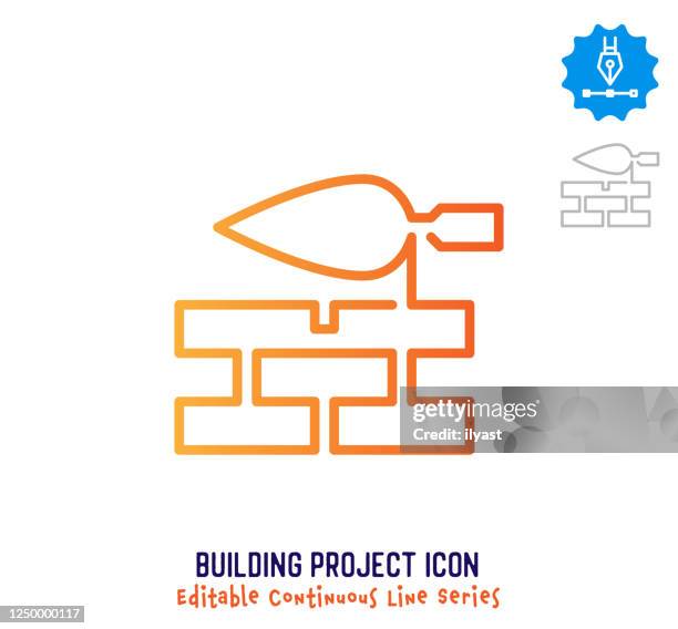 building project continuous line editable icon - single line drawing building stock illustrations