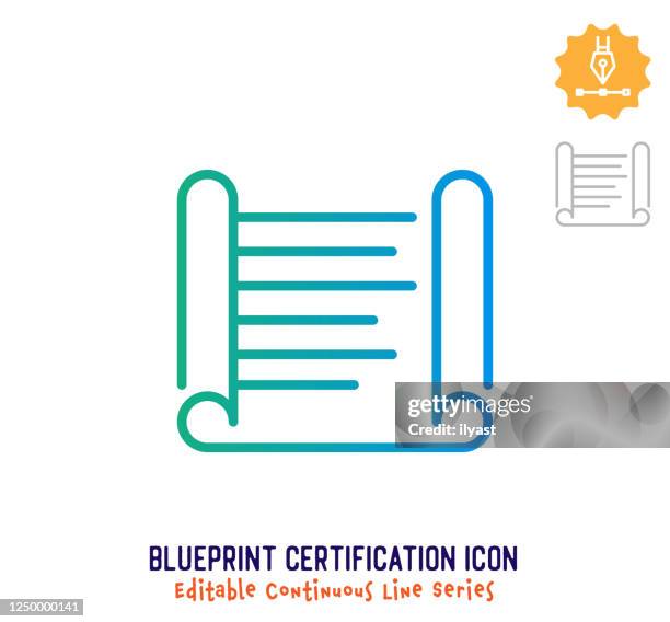 blueprint certification continuous line editable icon - continuous learning stock illustrations