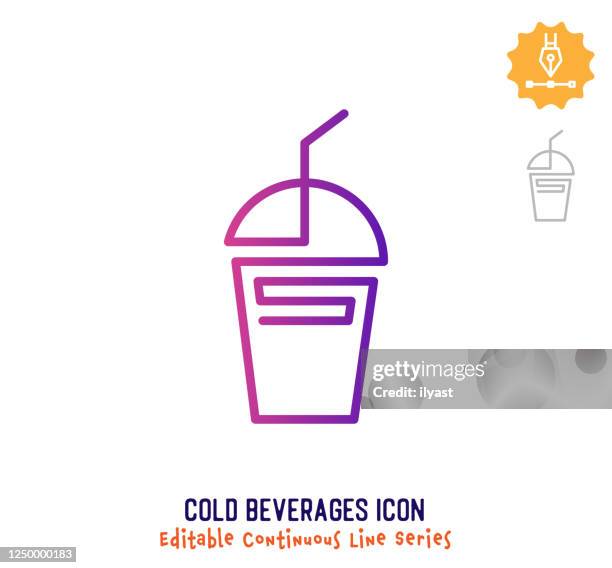 cold beverages continuous line editable icon - picking strawberries stock illustrations