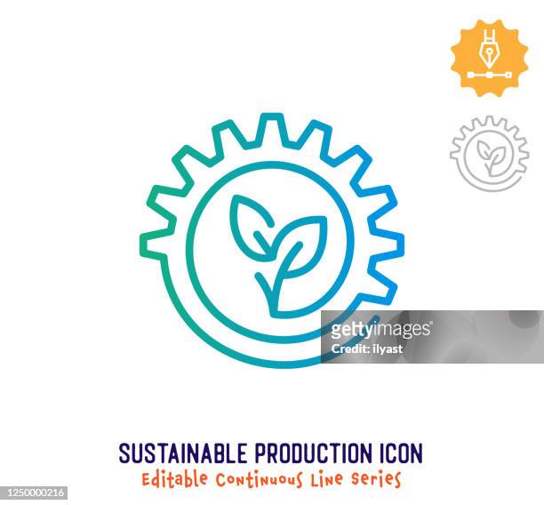 illustrazioni stock, clip art, cartoni animati e icone di tendenza di icona modificabile linea continua di produzione sostenibile - industria