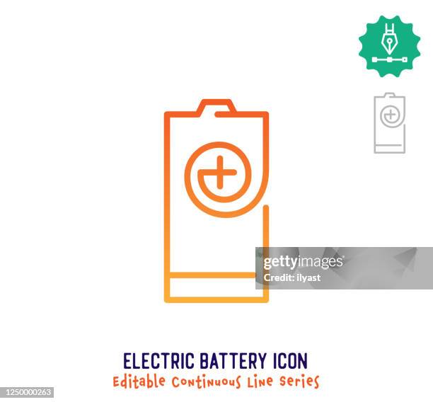 electric battery continuous line editable icon - fuel efficiency stock illustrations
