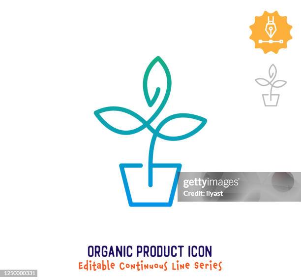 bio-produkt kontinuierliche linie editierbares symbol - continuous line drawing stock-grafiken, -clipart, -cartoons und -symbole