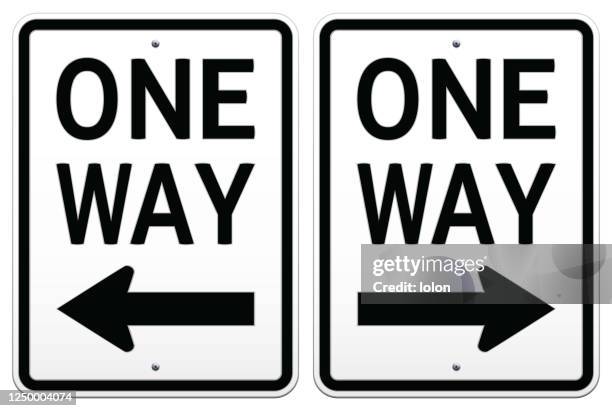 two one way road sign vector illustrations on white - one way communication stock illustrations