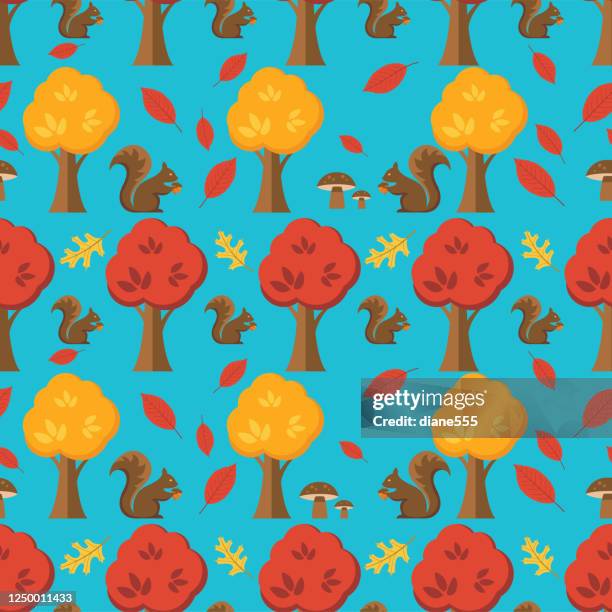 fall harvest teacher's classroom decorations: seamless pattern - squirrel acorns stock illustrations