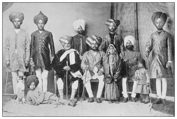 antique photograph of british navy and army: indian army family - bombay artillery stock illustrations