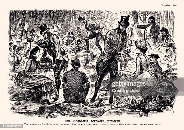 picnic in 1883 (xxxl) - fans eating stock illustrations