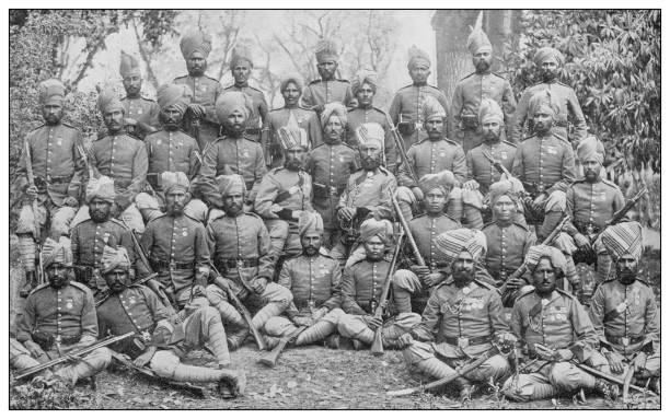 antique photograph of british navy and army: indian army - bombay artillery stock illustrations