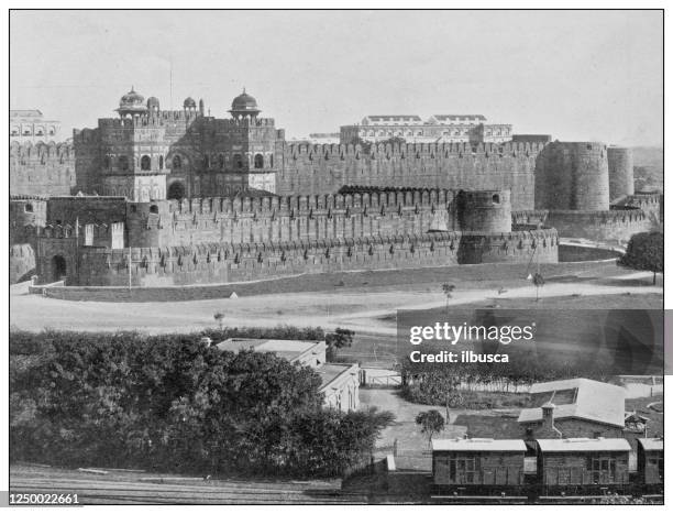 antique photograph of british navy and army: delhi gate, agra - maharashtra fort stock illustrations