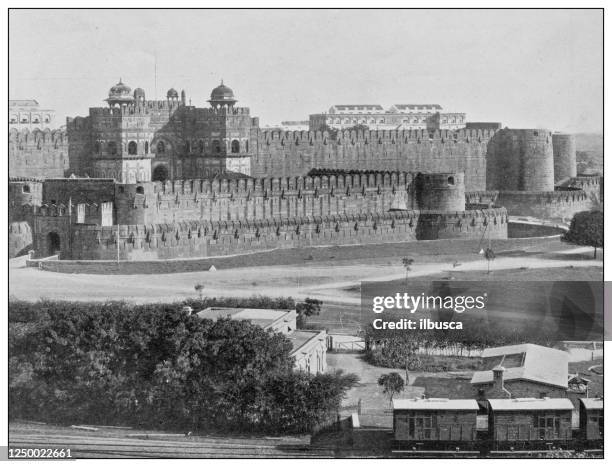 antique photograph of british navy and army: delhi gate, agra - delhi stock illustrations