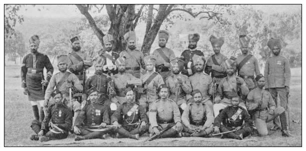 antique photograph of british navy and army: indian army - bombay artillery stock illustrations