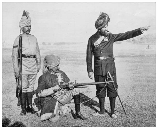antique photograph of british navy and army: indian army - bombay artillery stock illustrations