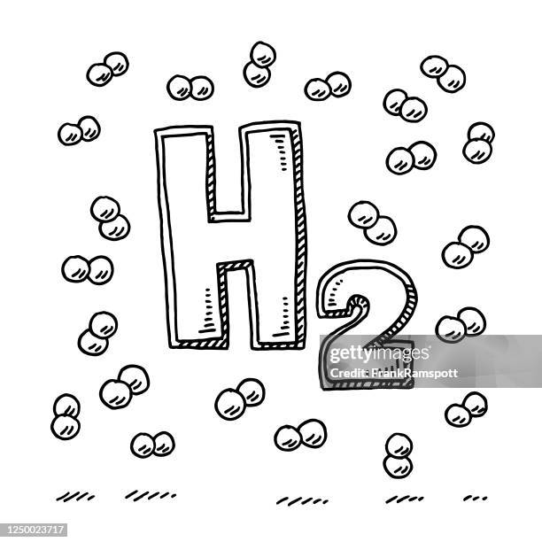 h2 text hydrogen molecules drawing - hydrogen stock illustrations