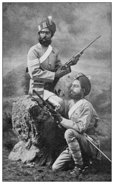 antique photograph of british navy and army: indian army, madras (chennai) - bombay artillery stock illustrations
