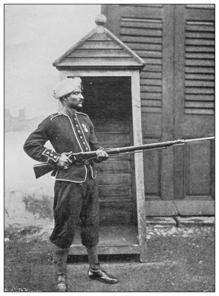 antique photograph of british navy and army: indian army, madras (chennai) - bombay artillery stock illustrations