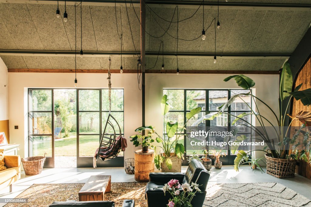 Interior Of A Scandinavian Loft Style Eclectic Boho Livingroom High-Res ...