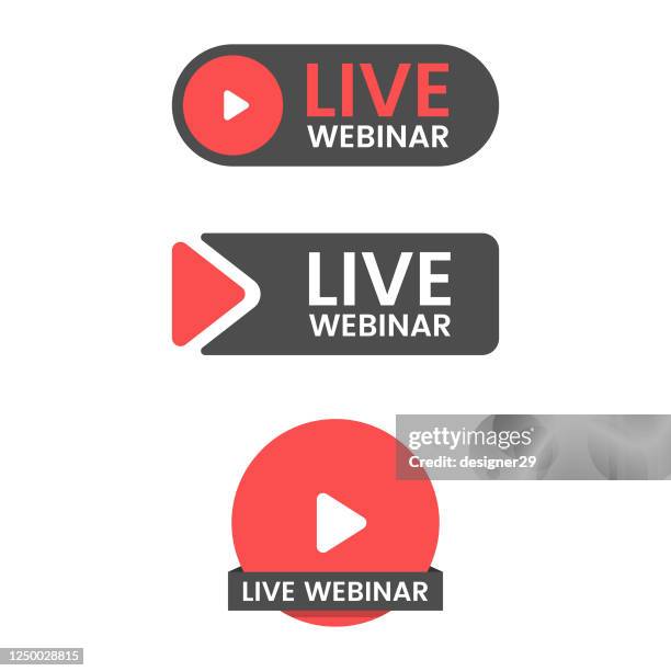 ilustraciones, imágenes clip art, dibujos animados e iconos de stock de live webinar button icon set vector design. - evento en vivo