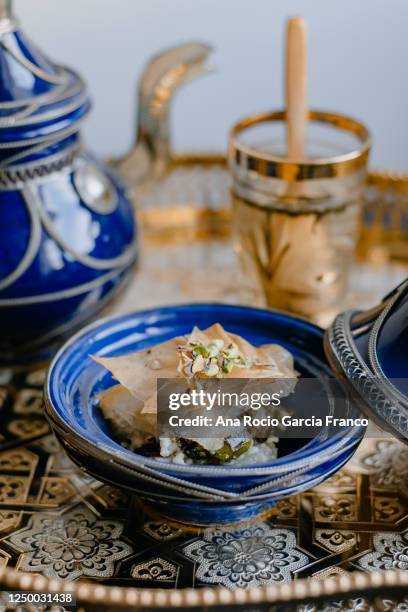 baklava on decorative tea set - turkish delight stock pictures, royalty-free photos & images