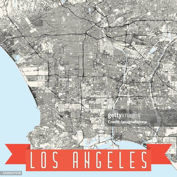 los angeles, california vector map - hollywood sign skyline stock illustrations