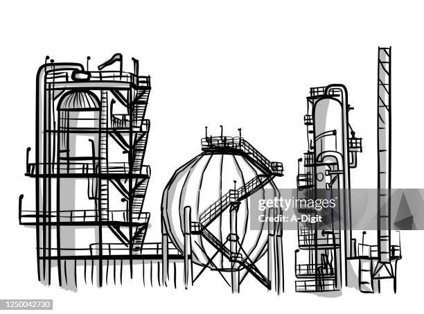 öl- und gasraffinerie - distillation stock-grafiken, -clipart, -cartoons und -symbole