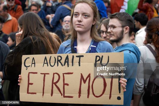 Young woman is holding a placard reading ''It Could Have Been Me''. After the violence at Sainte-Soline on March 26th, the French Interior Minister...