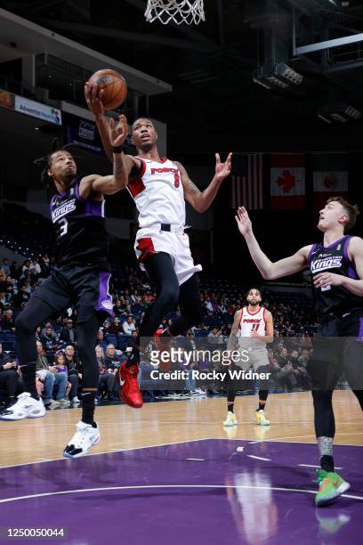 Jamal Cain of the Sioux Falls Skyforce drives to the basket during a NBA G-League Playoff game against the Stockton Kings at Stockton Arena on March...