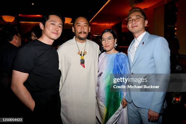 Steven Yeun, David Choe, Ali Wong and Lee Sung Jin at the premiere of "Beef" party on March 30, 2023 in Los Angeles, California.