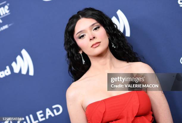 Social media personality Samantha Lux arrives for the 34th annual GLAAD awards at the Beverly Hilton hotel in Beverly Hills, California, on March 30,...