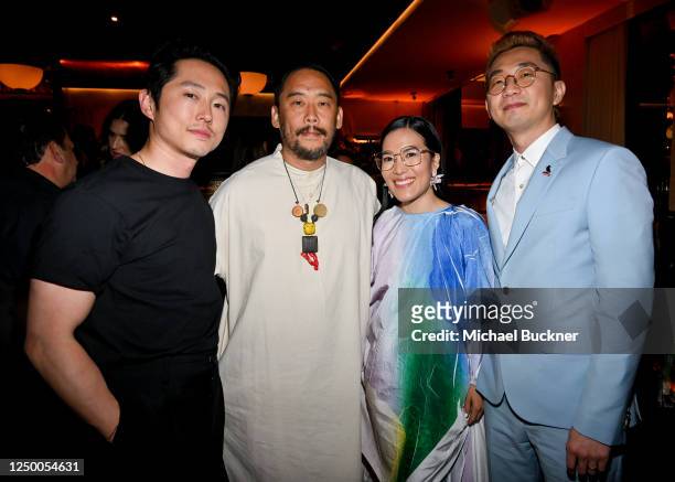 Steven Yeun, David Choe, Ali Wong and Lee Sung Jin at the premiere of "Beef" party on March 30, 2023 in Los Angeles, California.